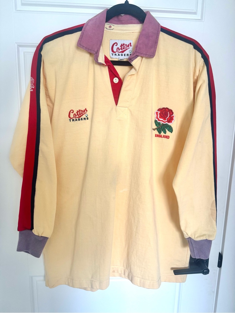 Vintage Cotton Traders England Rugby Shirt Yellow XL Block Stripe